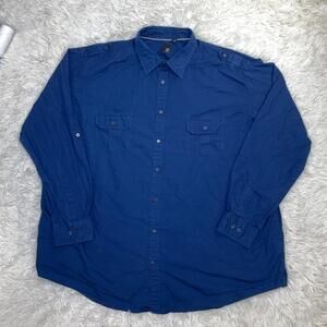 JF J. Ferrar Button Up Long Sleeve Shirt Mens Navy Blue w/ Epaulet  3XLT